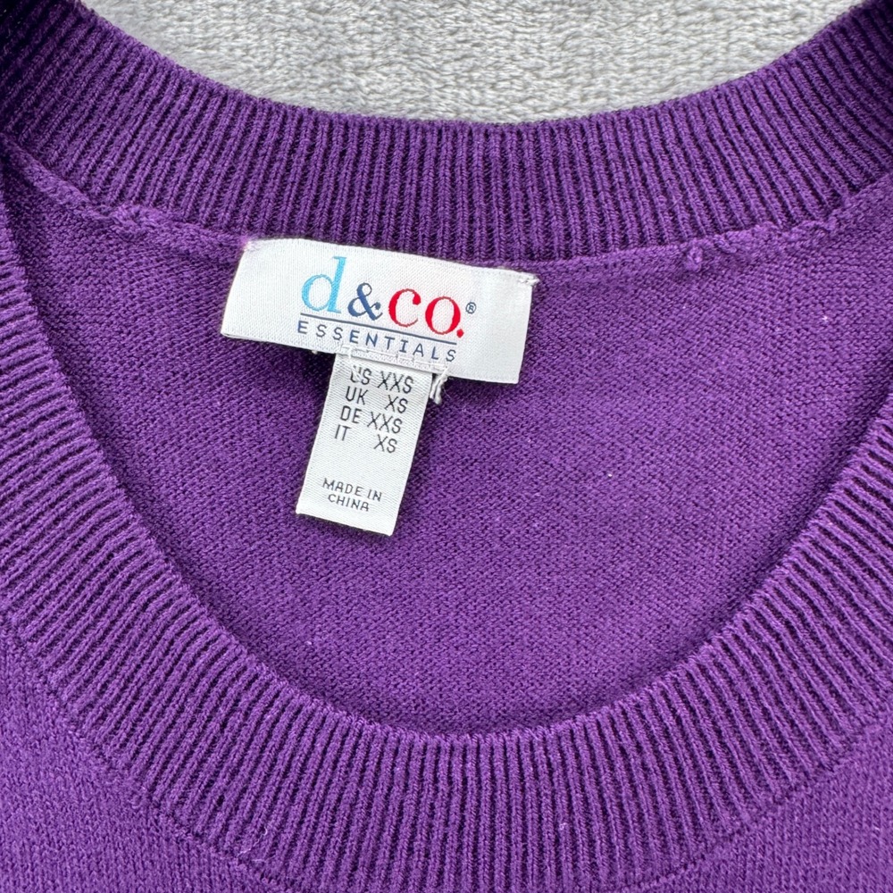 Denim & Co Essentials Purple Sleeveless Sweater Tank Top XXS Crew Neck Knit - Picture 3 of 7